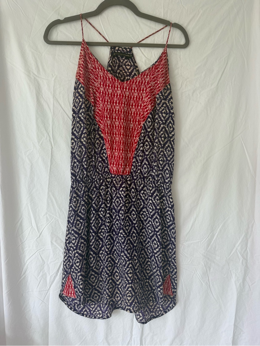 Sleeveless Navy & Red Printed Spaghetti Strap Dress